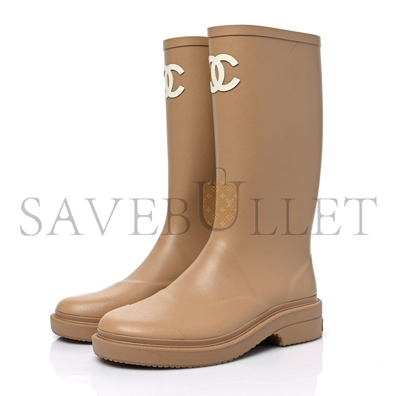 Ch*el caoutchouk cc high boots beige